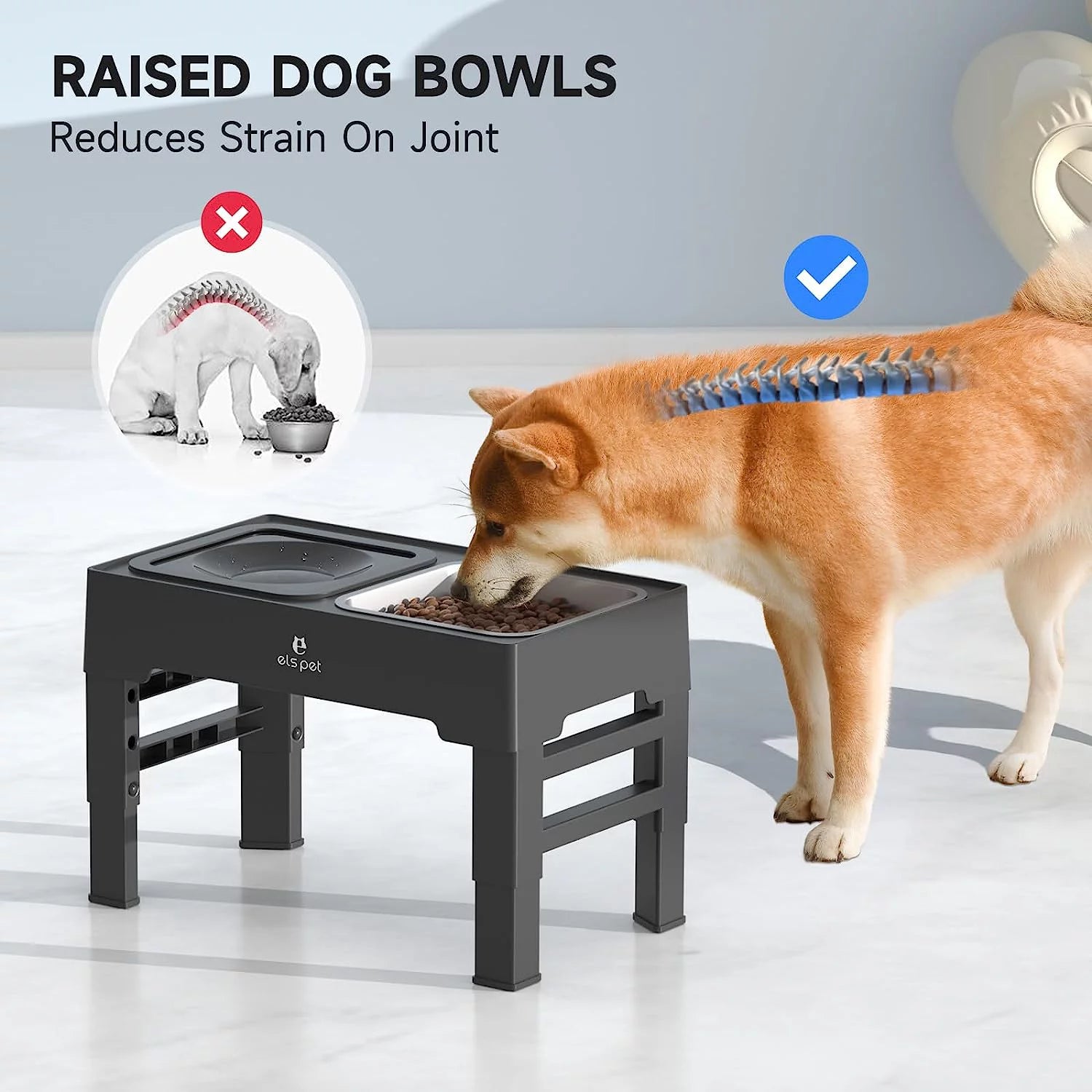 2-In-1 Elevated Dog Bowls 4 Height Adjustable Raised Dog Bowls No Spill Dog Water Bowl & Stainless Steel Dog Food Bowl Stand