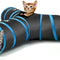 Cat Tunnel with Bell Balls, Upgraded 3 Way Cat Tunnel Interactive Toy, Pet Toy Maze Cat House Bed with Strong Spring-Steel Frame for Cat Kitten Kitty, Blue