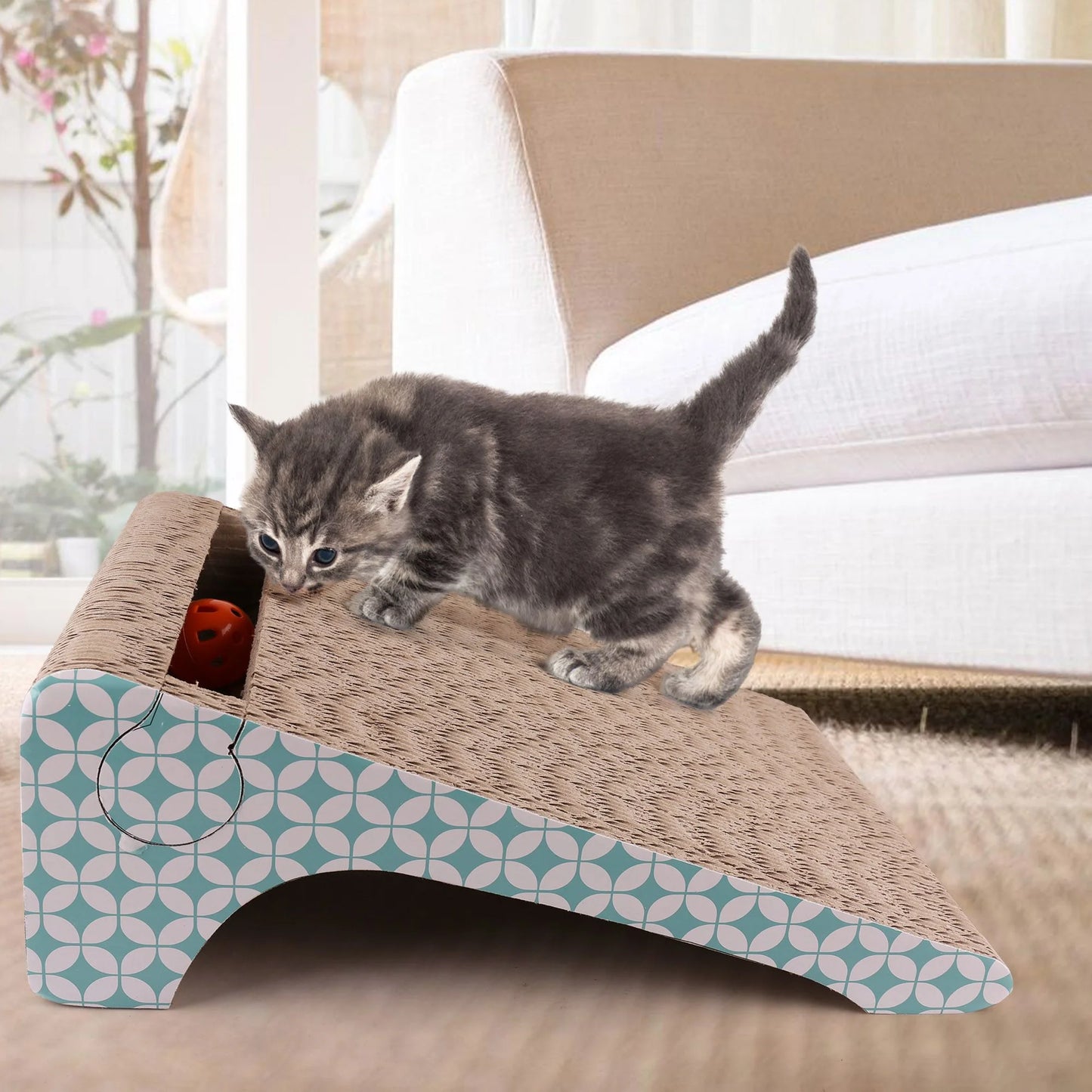 Cat Scratcher Cardboard, 2 in 1, Removable Corrugate Cat Scratching Pad with Catnip&Ball